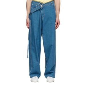 New Lanvin Large Wide cross over belted Leg Jeans